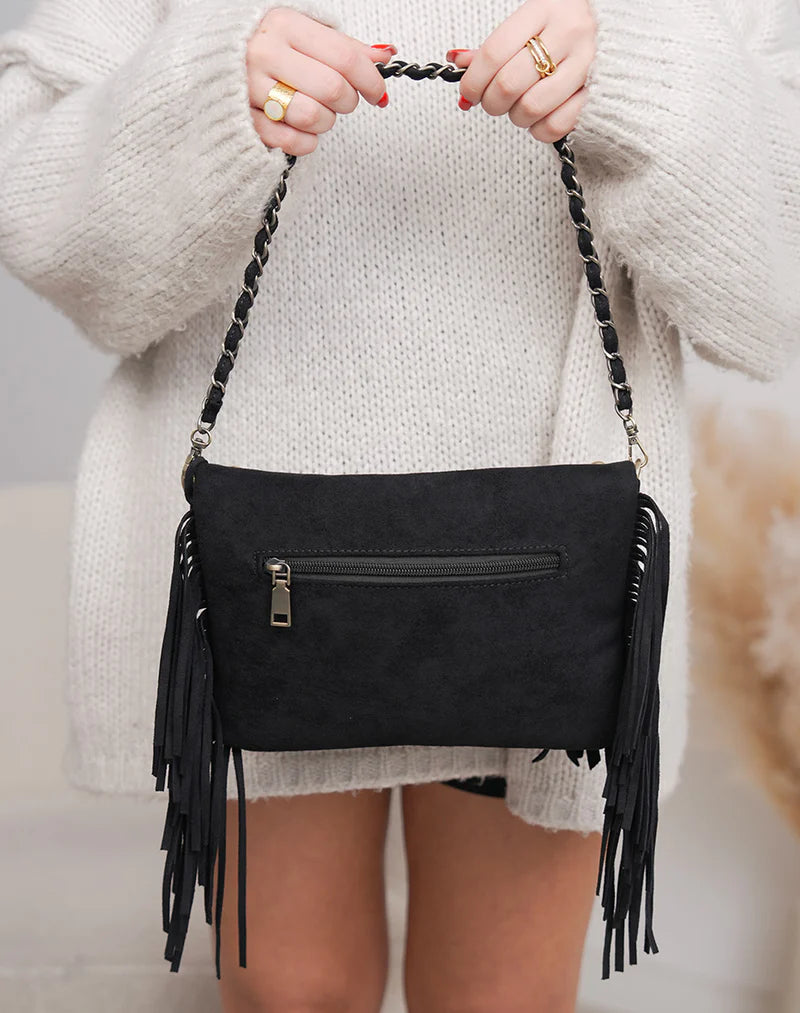Bolso Clutch de Gamuza con Tachas y Flecos