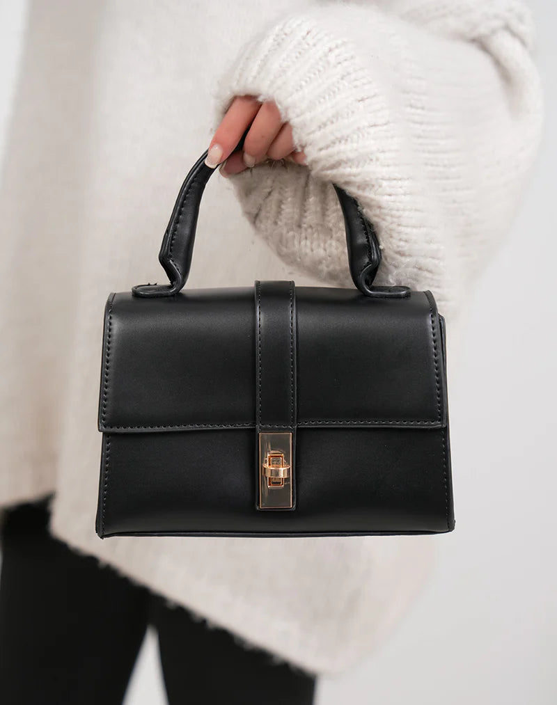 Mini Bolso Top Handle con Cierre Dorado
