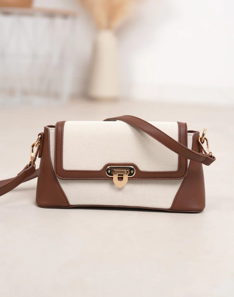 Bolso Crossbody Bicolor Lona y Cuero