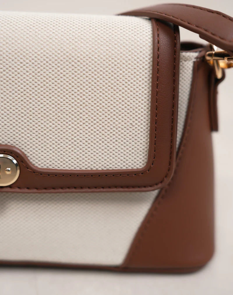 Bolso Crossbody Bicolor Lona y Cuero
