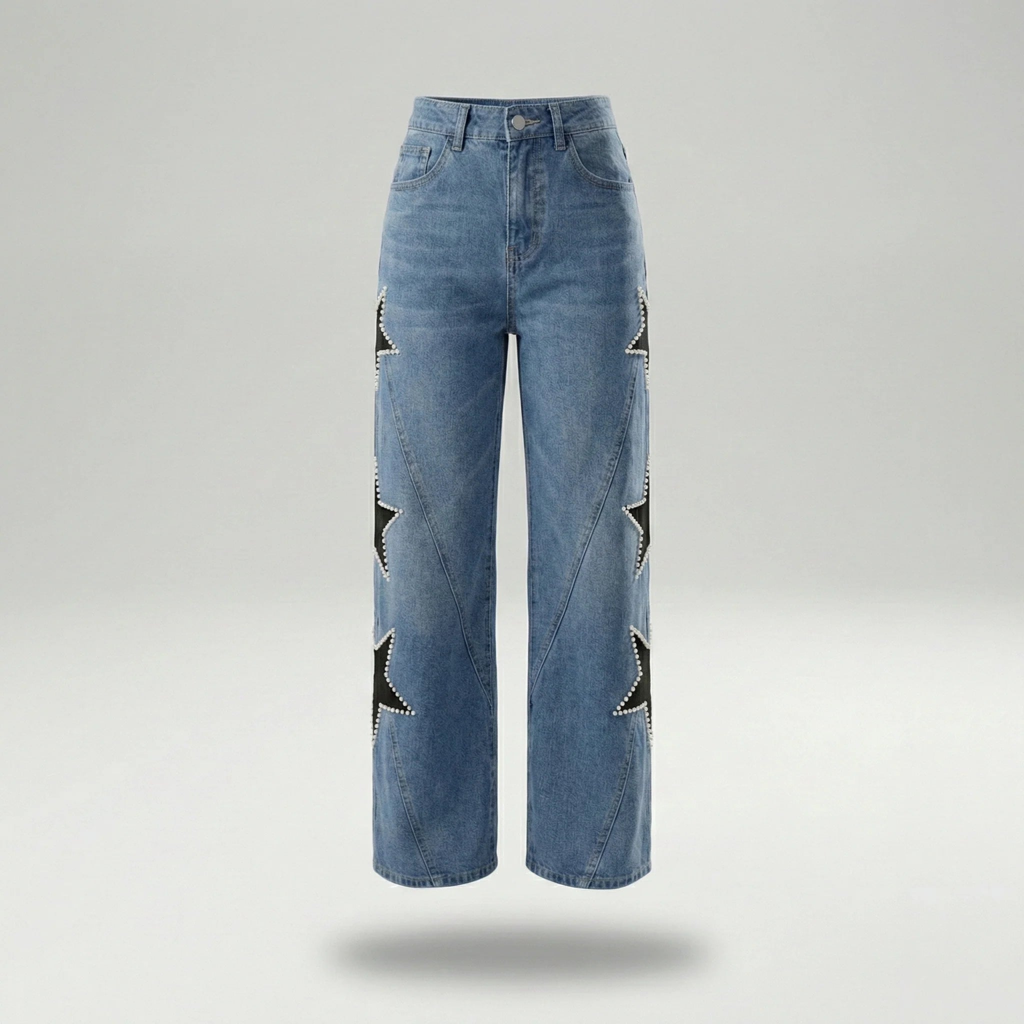Jeans Wide Leg con Estrellas y Strass