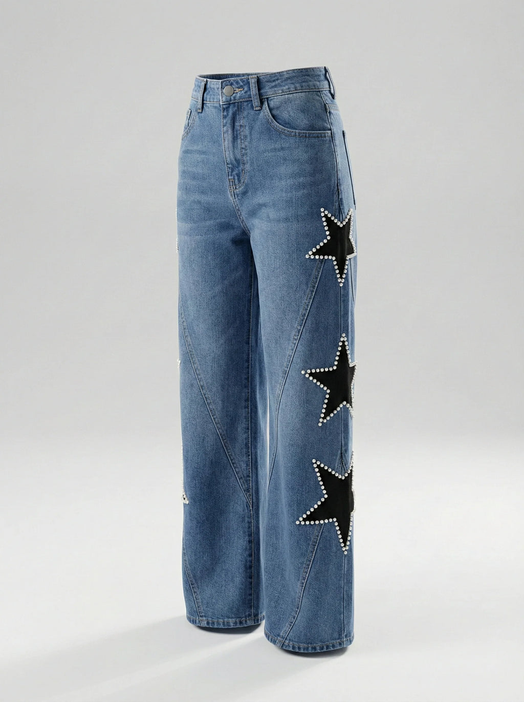 Jeans Wide Leg con Estrellas y Strass