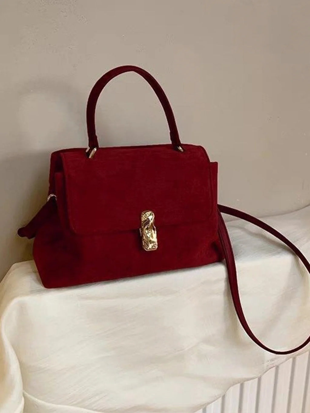 Bolso Top Handle Gamuza Rojo Vino