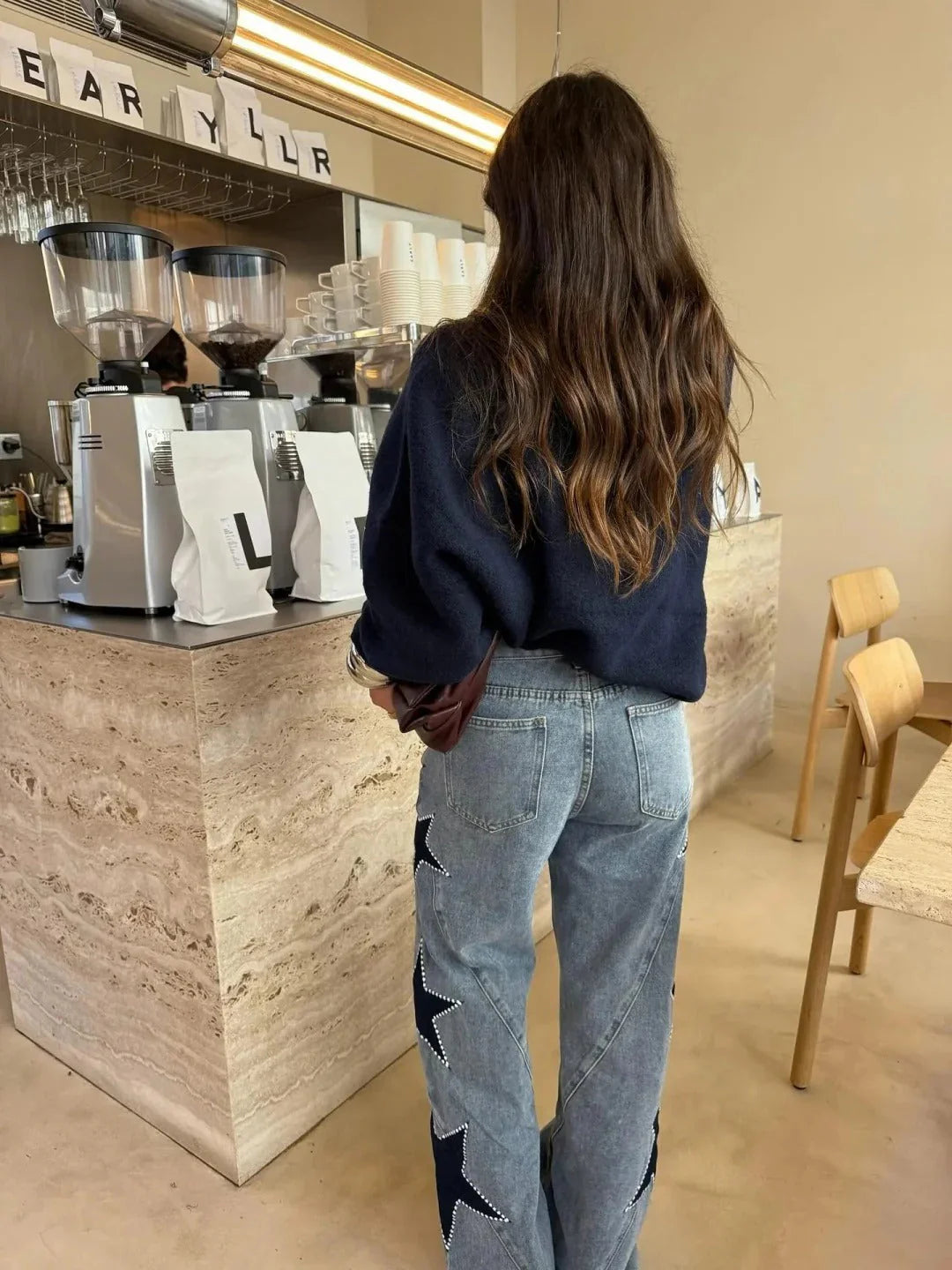 Jeans Wide Leg con Estrellas y Strass